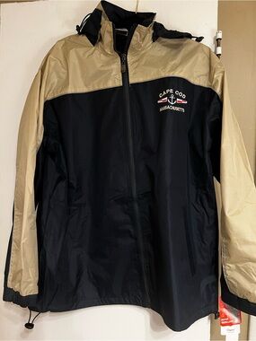 Waterproof Two-Tone Rain Jacket - Black & Tan